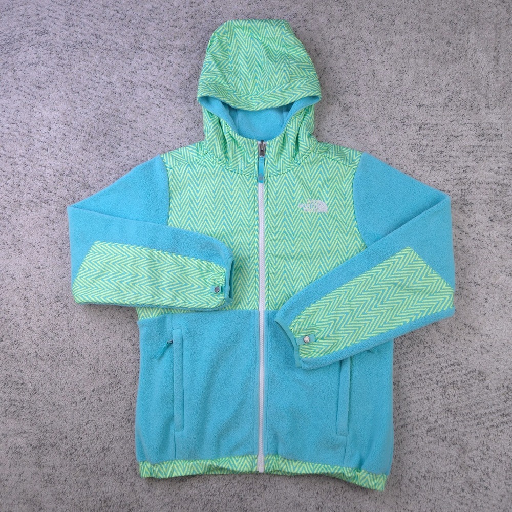 The North Face Jacket Girls Large Hooded Fleece Denali Turquoise Green Full Zip